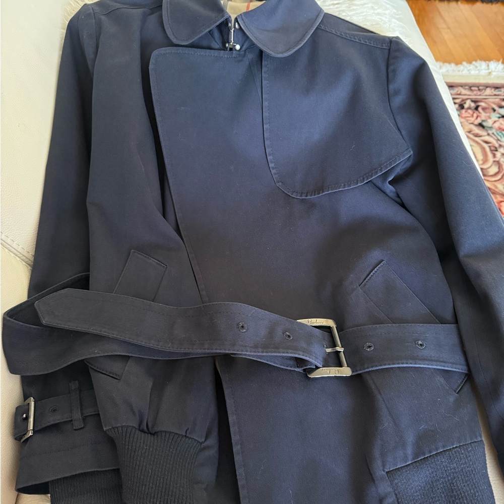 Authentic     Burberry London Navy Belted Jacket Nova Check Lined Bomber